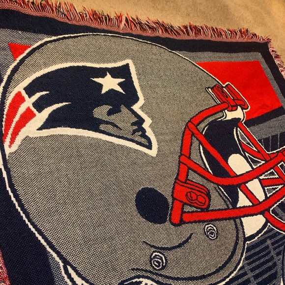 Embroidered New England Patriots Throw Blanket | Tapestry Rug |  52" x 42" - Picture 3 of 3